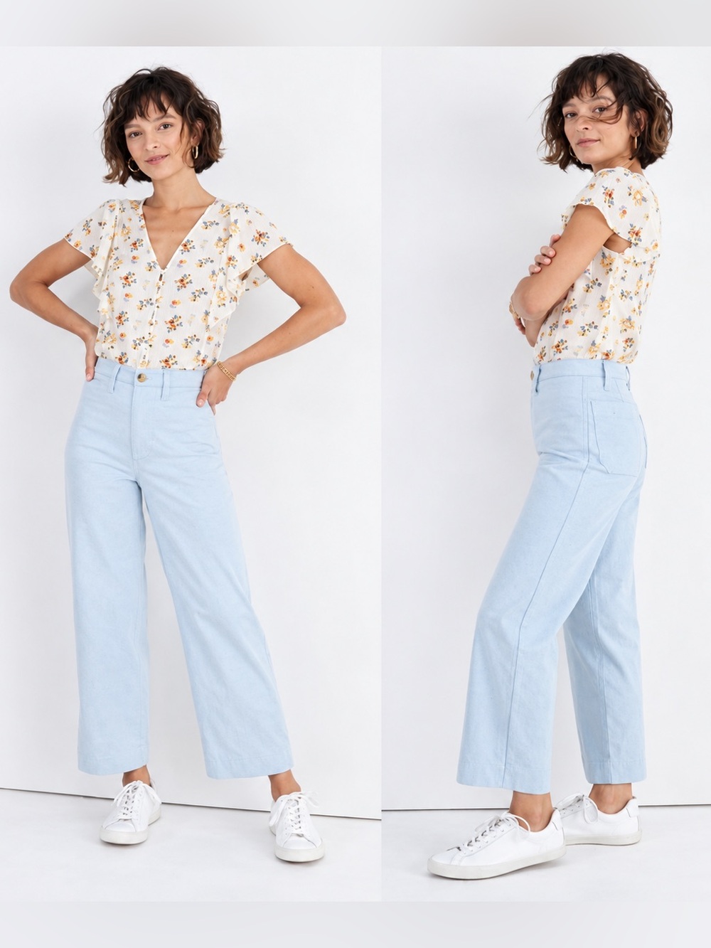 Madewell Slim Emmett Wide Leg Crop Pants Speckle Blue Size 34T
